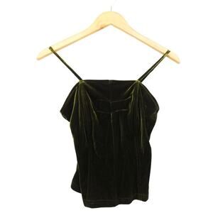 Tempus Vintage Velvet Camisole Corset Tank Top Goblincore Olive Green Size Small